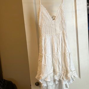 White crochet top spaghetti strap dress